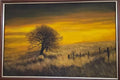 Pintura Oleo,  arvore solitária ao pôr do sol